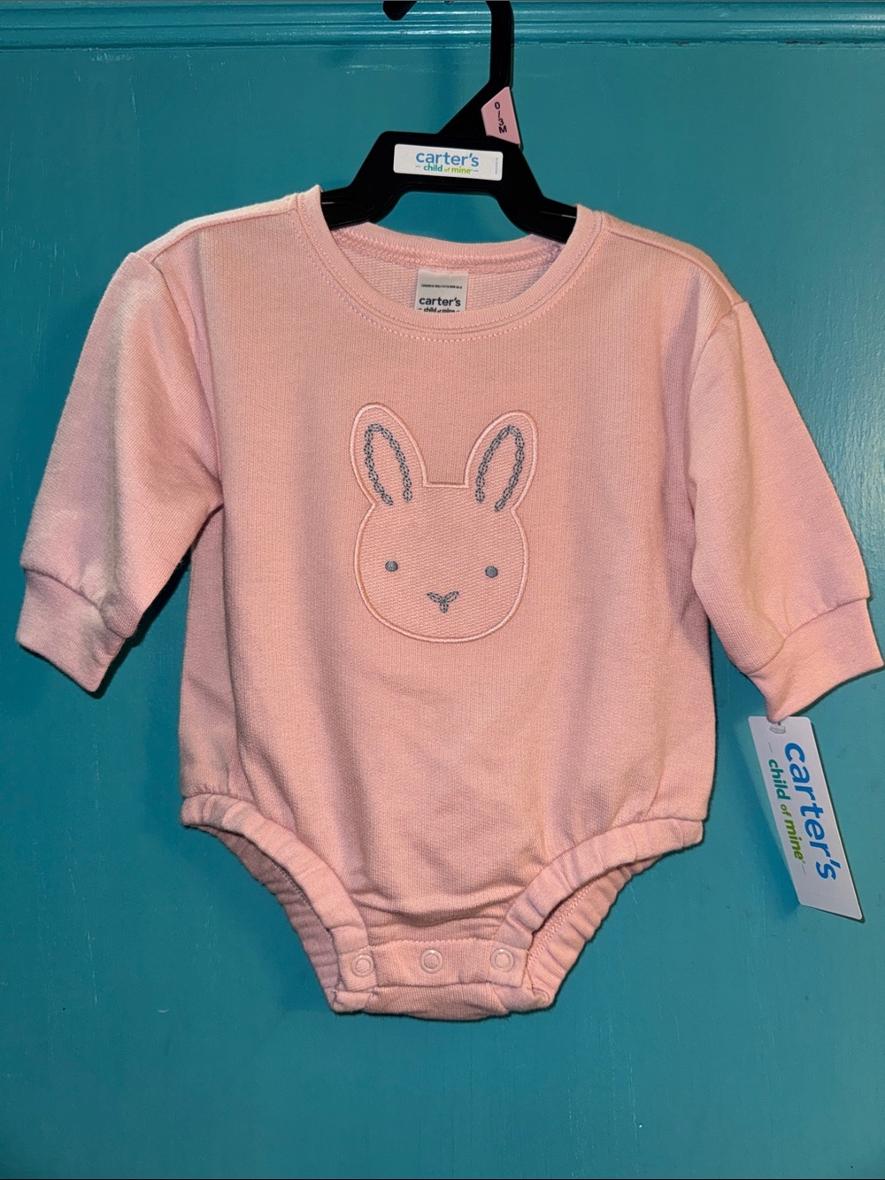 child of mine Light Pink Bunny Applique Long-Sleeve One-Piece